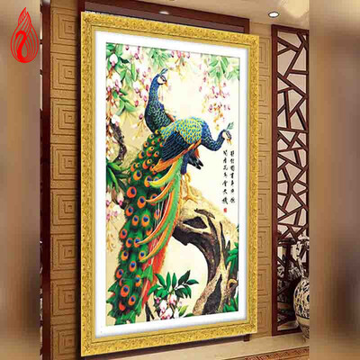 

YGS-26 DIY 5D Diamond Painting Cross Stitch Round Diamonds Embroidery Peacock wealth&good fortune Diamond Mosaic Home Decor