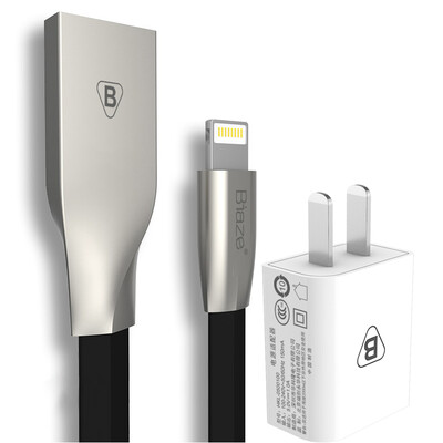 

BIAZE Apple 876 Data Cable Zinc Alloy 12m Black 5V 1A Mobile Phone Charger iPhone5 6s 7 Plus 8 X New iPad Air Mini Set M1 K8