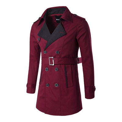 

Men Warm Winter Long Coat Double Breasted Belt Water Fight Color Windbreaker