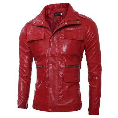 

Men Pu Jacket Multi-button inside Zipper Coat