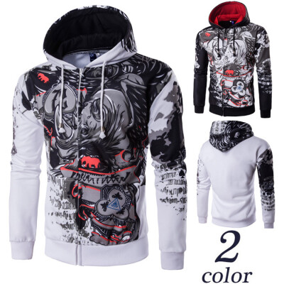 

Fashion Men Hoodie Casual Cotton Pullover Sweatshirt Rhinoceros printing Hooded