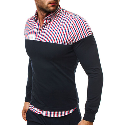

Men Casual Long Sleeve Cotton Splicing Plaid Shirts