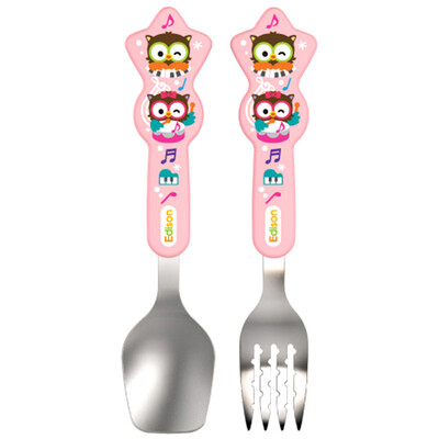 

Korea Edison Childrens Tableware Baby Spoon Fork Set Child Stainless Steel Fork Spoon Set Owl Star Series Pink Big Child 4 Years