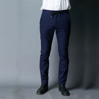 

YOMS men's casual pants male straight sport trousers Korean cotton woven single wear pure color elastic tide men's casual pants 02277 deep blue XXL185