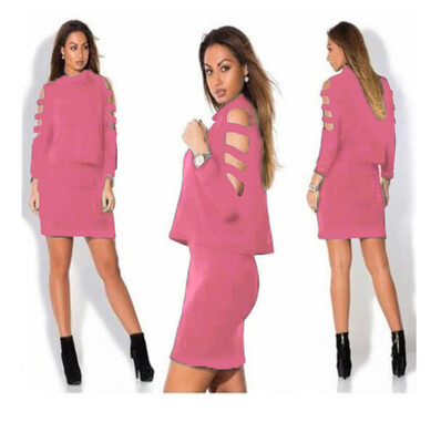 

Women Fashion Dress Pile heap Hollow sleeves Dress Sexy 2pcs Suit Dress