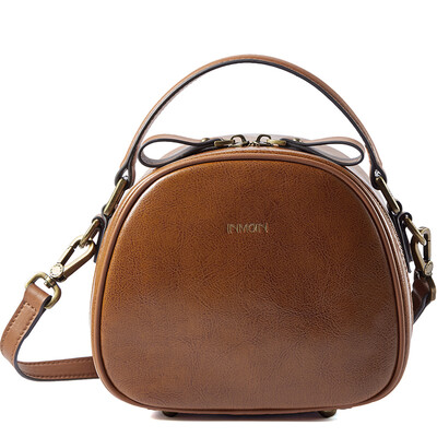 

Yiman retro oil wax leather series handbags sweet bowknot leather bag shoulder bag Messenger bag handbags half circle section lovely bag 6862050048 brown