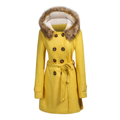 

CT&HF Winter Women Woolen Long Coat with Hat Women Warm Outerwear with Belt