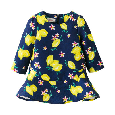 

Cichen Kids Girls Collar Long Sleeve Lemon Jacquard Dress 163014 Cloak 100