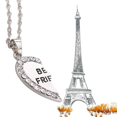 

Two Pieces New Style Splice crystal Heart Pendant Best Friend Necklace For Women and Lover's