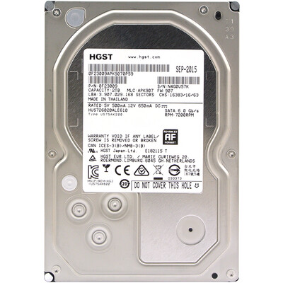 

Yuke (HGST) 2TB 7200 оборотов в минуту 128M жесткий диск SATA6Gb / с предприятием (HUS726020ALE610)