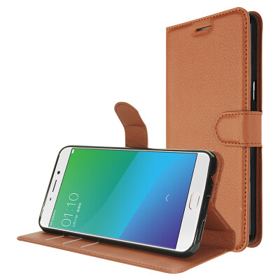 

KOOLIFE OPPOR9SPLUS mobile phone case holster / clamshell / drop card holster / soft shell for oppo r9s plus lychee pattern - brown