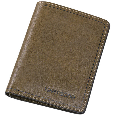 

Teemzone men's leather wallet soft first layer cowhide men's wallet business casual fashion money card bag Q025 cross section brown plus leaf