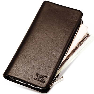 

Seven wolves men hand bag head layer of leather multi-card bit zipper wallet card package business hand bag 1A4454101-18 brown