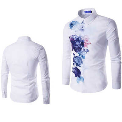 

Men Cotton Digital Print Gradual Flower Long Sleeve Shirt