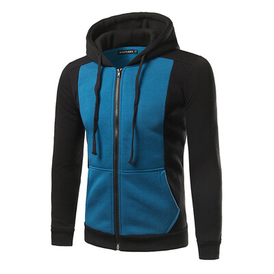 

Mens Casual Coat Casual Cotton Color Splicing Zipper Hooded