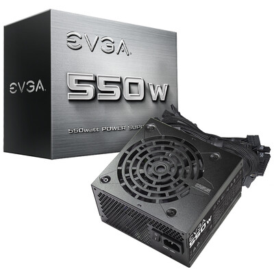 

EVGA rated 550w power supply active PFC 2 year warranty 12cm quiet fan 12V regulator complete protection mechanism
