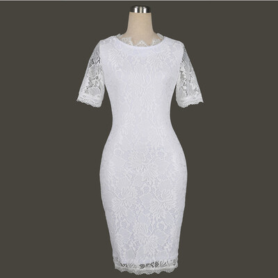 

4 Colors Plus Size Women Lace Dress 2016 Summer Style Hollow Out Sexy Dress O-Neck Sheath Dresses Half Sleeve