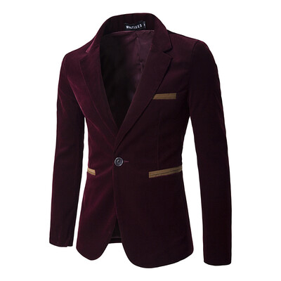 

Men Corduroy Blazer Solid Color One Button Suit Jacket
