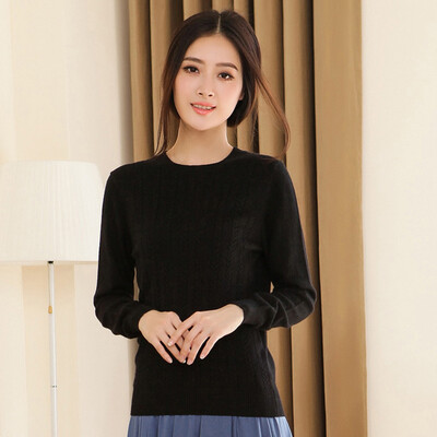 

Velvet world Shijia Korean fashion round collar Slim twist sweater R1124 black S