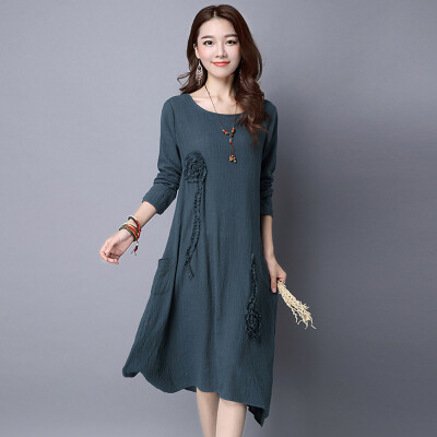 

3 Colors M-XXL Plus Size Autumn Dress New Arrival Fashion Chinese Style Pockets Elegant Cheap-Clothes-China