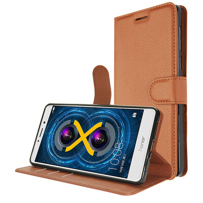 

KOOLIFE Play 6X Mobile Shell Cover HolsterClamshell HolsterSmash-proof Card HolderSoft Case for Huawei Glory Play 6x Litchi Print-Brown