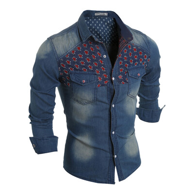 

Men Long Sleeves Holes Denim shirts