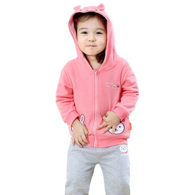 

(TINSINO) children's suits girl cute sweater knit spring section hooded cardigan suit obedient bear bear THY0185272 tender yellow 100