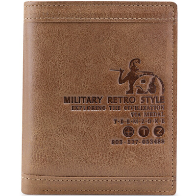 

Teemzone ting chan man retro purse first layer cowhide casual men European style short paragraph wallet bag Q438 cross section khaki