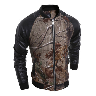 

men Casual Pu Splicing Jacket Coat