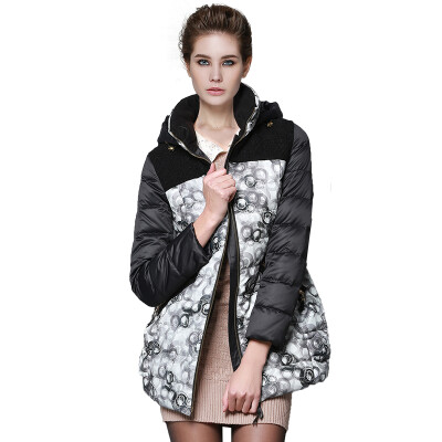 

Pierre cardin pierre cardin down jacket women mid-length fashion printing Slim down jacket collar collar hood winter jacket 23C1258 black  180