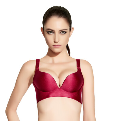 

Qu Mu no steel wire drawing gathers twist adjustable solid color simple wind underwear Seamless comfortable bra QM7620 red wine 85B