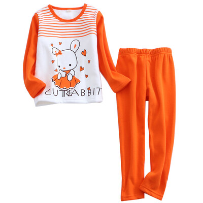 

(KIDS MAM & DAD) children's warm home clothing suit boys and girls plus velvet thickening underwear suit autumn clothes Qiuku 50937 fruit green 130