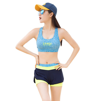 

Three odd SANQI bikini swimwear ladies small chest big chest gather movement bikini Korean wind hot spring swimsuit 16050 light blue XL code