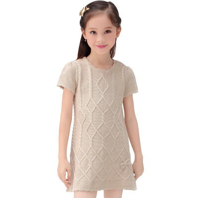 

Xin Song girl fashion rhombic short-sleeved sweater dress spring&autumn winter sweater khaki color C309A 14064