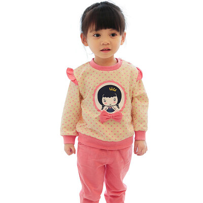 

TINSINO) Kids' Wear Children's Set Girls Spring Cotton Two-piece Set Long-sleeved Baby Clothing Dot Bow Girl THY0512000 Pink 90