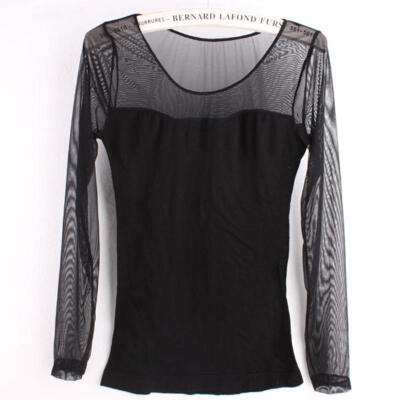 

Seamless black female gauze cotton sweater coat shirt slimming underwear new transparent thin sexy long johns women inner wear