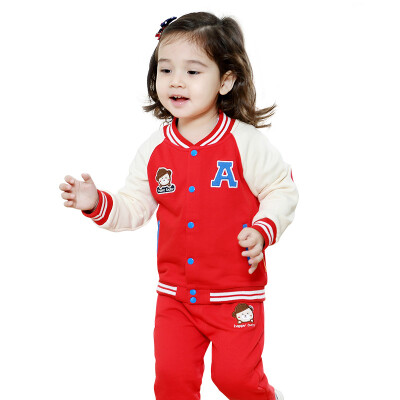 

(TINSINO) children's suits boys and girls baseball clothes spring sweater knit cardigan set letters baseball bear THY0185263 blue green 100
