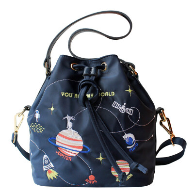 

Flower princess animal planet embroidery coveted shoulder buckets package Oxford nylon handbags 1611ST008 blue