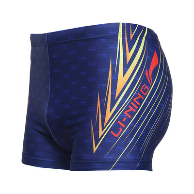 

Li Ning LI-NING плавать трусы мода купальники мужской плоский угол печати купальник LSSL081-2 глубокий синий L