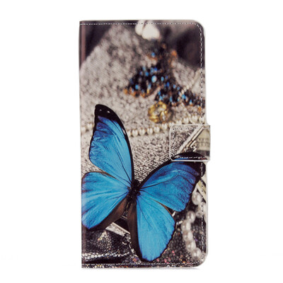 

Blue Butterfly Design PU Leather Flip Cover Wallet Card Holder Case for Huawei mate 9