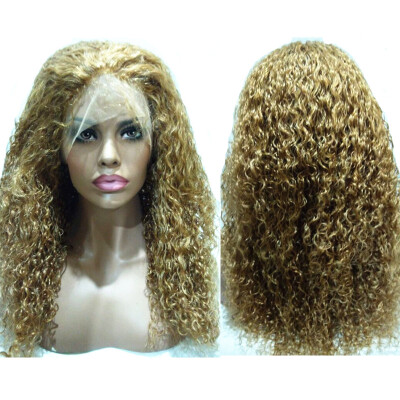 

N..W. European virgin human hair Lace front wigs #27 Dark blonde color Curly wigs with baby hair