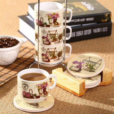 

Evergreen Green Cup 4 sets of creative ceramic cup cup coffee cup set send shelves&the same paragraph color coasters