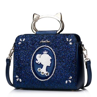 

When Europe is satisfied JUST STAR handbags new casual shoulder bag Messenger bag cute cat fun hand bag tide JS163 blue