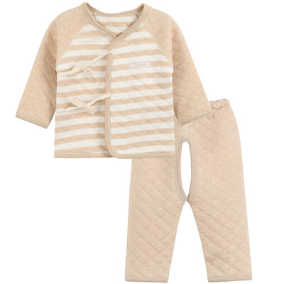 

Xin Song baby color cotton warm suit neonatal autumn and winter warm color cotton underwear jacket pants suit shallow card its stripes D161D73