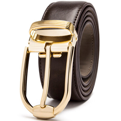 

Hysenheim Horsemen belt male leather business casual wild buckle men's belt gold buckle buckle leather belt PD105 brown