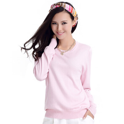 

MAZOE simple multi-color short paragraph round neck collar knitted baskets sweater M3028 pink XXXL