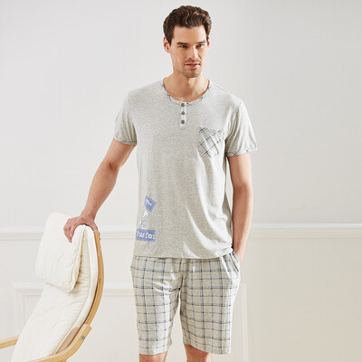 

Han Choi HACAI pajamas male short sleeve modal cartoon printing home service suit light gray gray 175100 XL