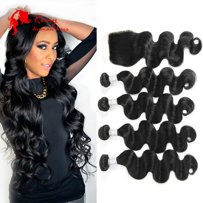 

8A Peruvian Remy Hair With Closure 4 Bundles Peruvian Body Wave Human Hair Weave Bundles With Closure Peerless Hair With Closure