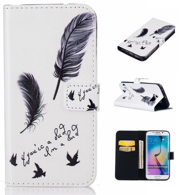 

Black plumes Design PU Leather Flip Cover Wallet Card Holder Case for SAMSUNG Galaxy S6 Edge