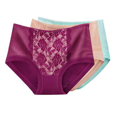 

Beautiful&elegant 3 ladies underwear lace waist cotton crotch underwear female autumn&winter paragraph color dark blue mint green  code
